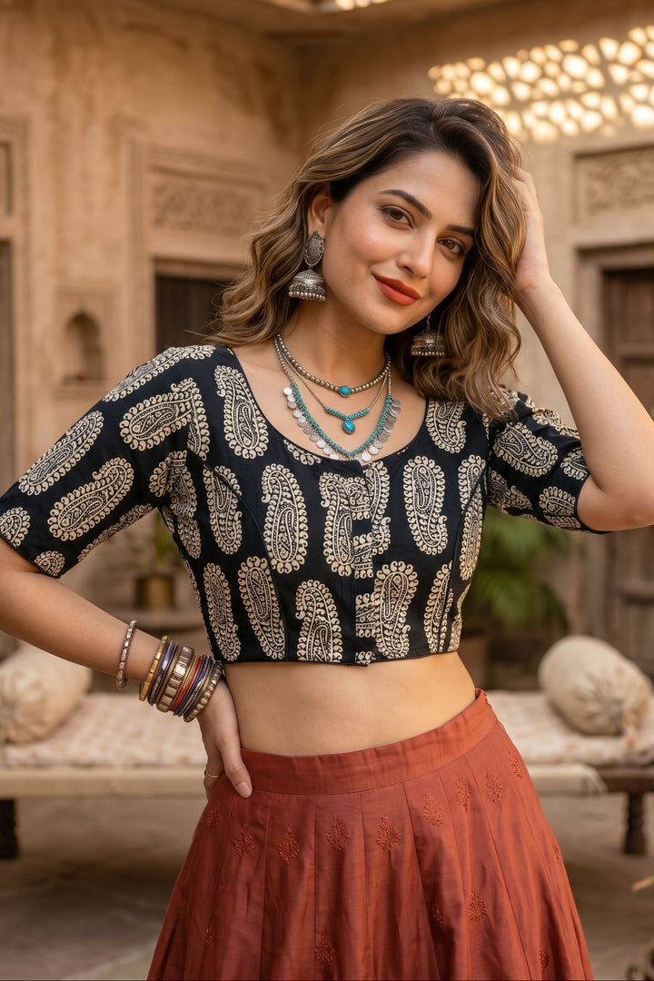 Black Aura Printed Cotton Designer Blouse