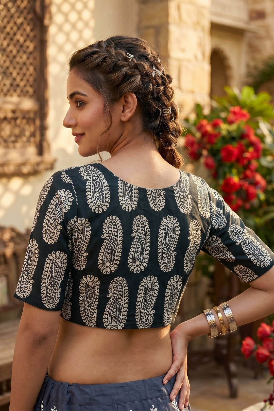 Black Aura Printed Cotton Designer Blouse
