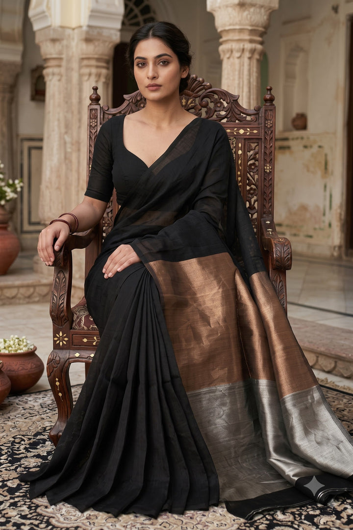 Mysterious Black Bengal Khadi Saree