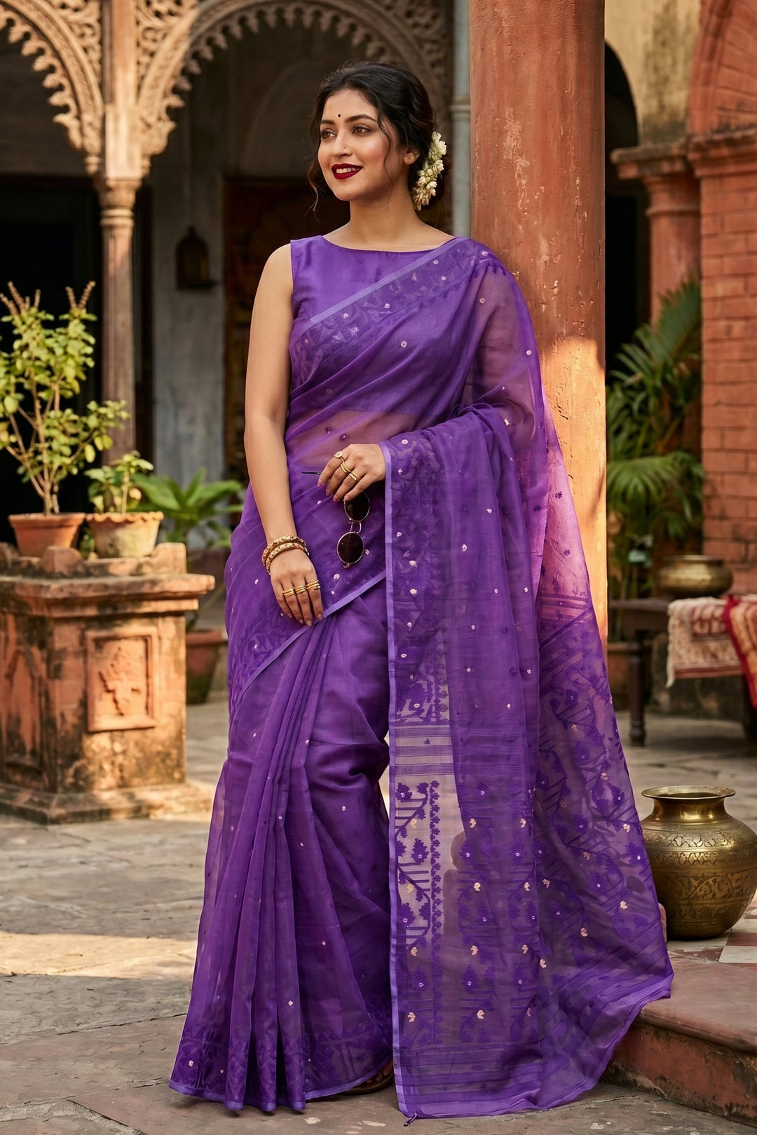 Ektu Bikel Karat Dhakai Jamdani Saree