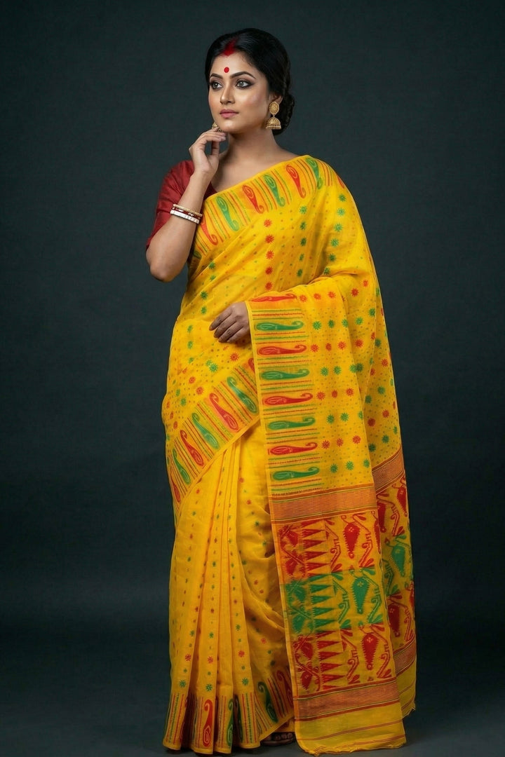 Moner Alo-Bengal Jamdani Saree (Red Green Border)