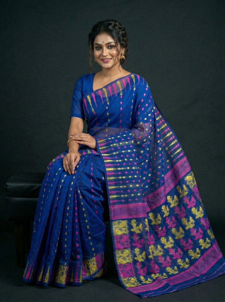 Moner Alo-Bengal Jamdani Saree (Deep Pink Yellow Border)