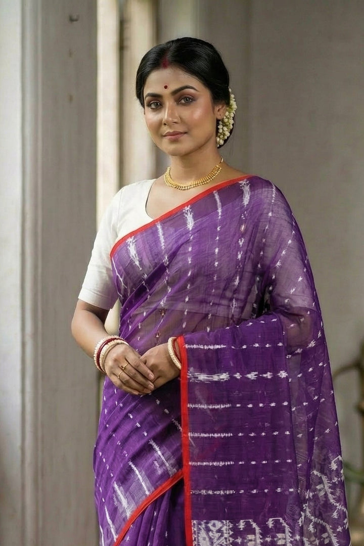 Moner Alo-Bengal Jamdani Saree (Purple, Red Border)