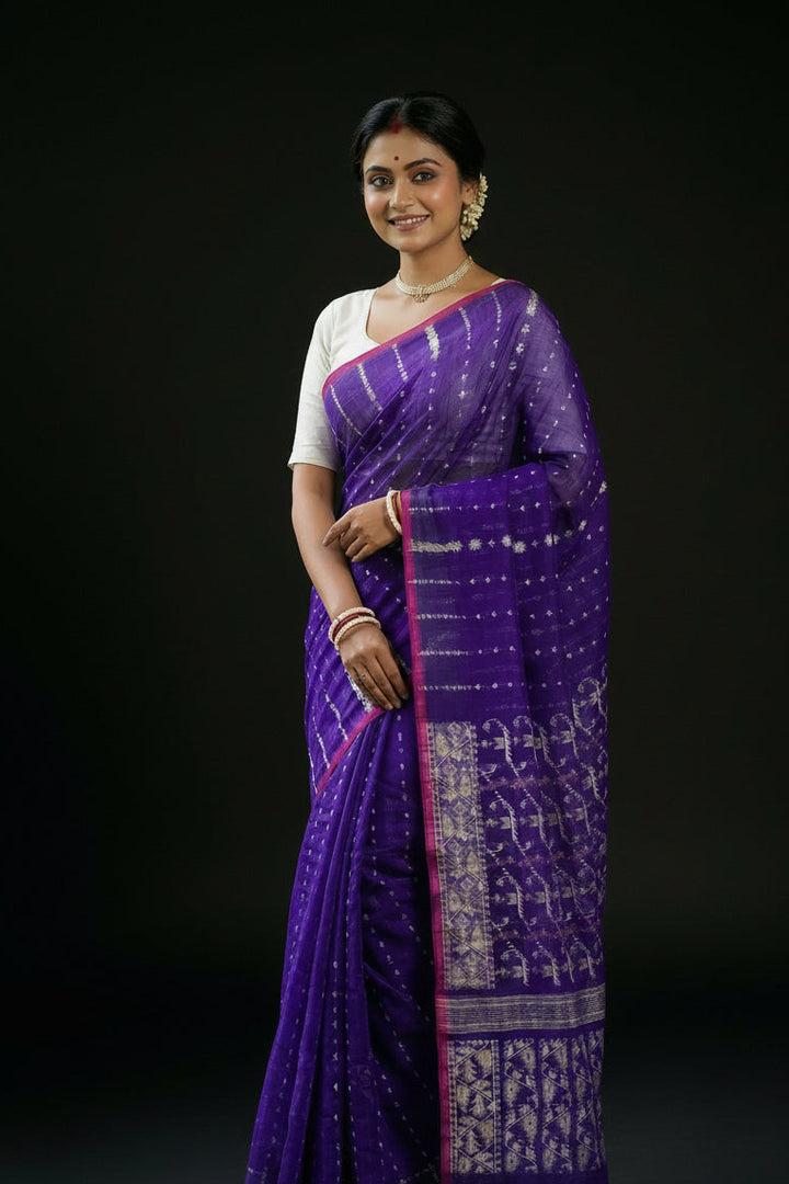 Shatarupa Bengal Jamdani Saree (Purple Saree Pink Border)