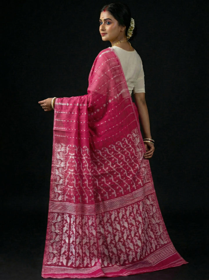 Shatarupa Bengal Jamdani Saree (Deep Pink)