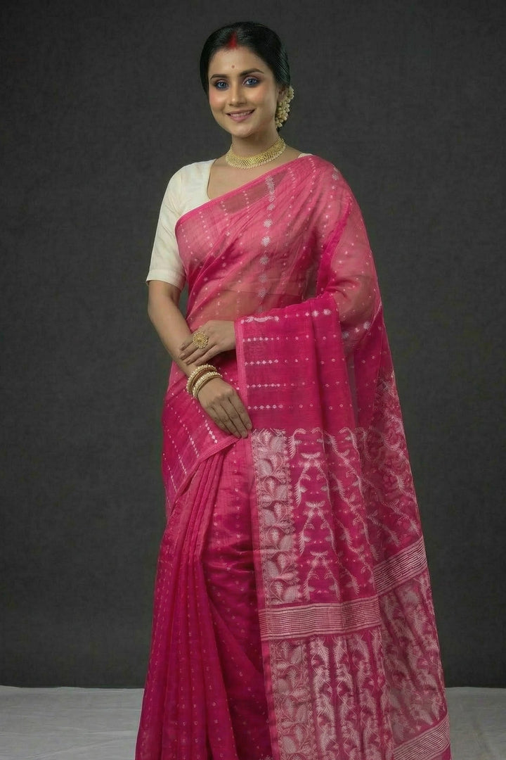 Shatarupa Bengal Jamdani Saree (Deep Pink)
