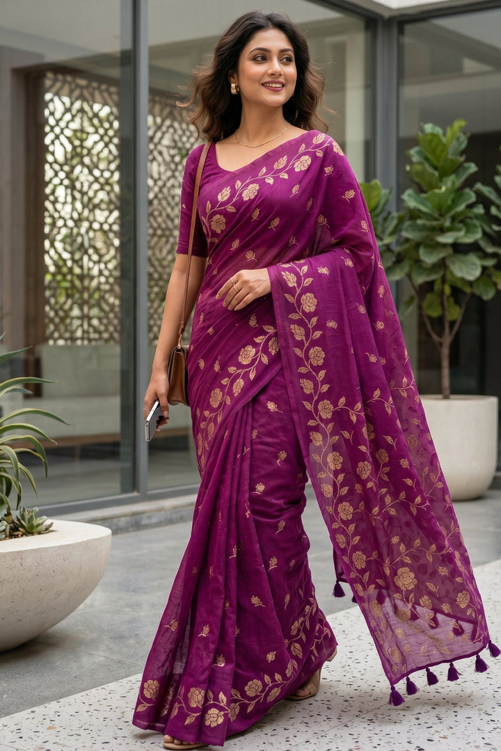 Pushpakunj Pure Mul Cotton Saree