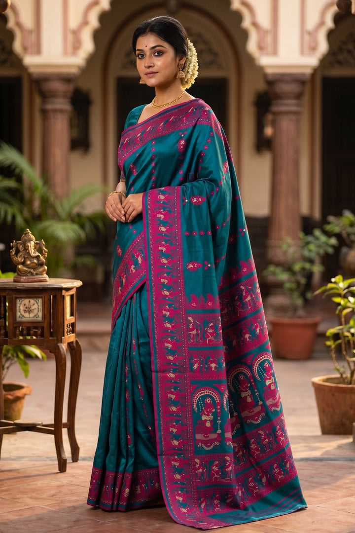 Rajnartaki Motif Baluchori Semi Silk Saree