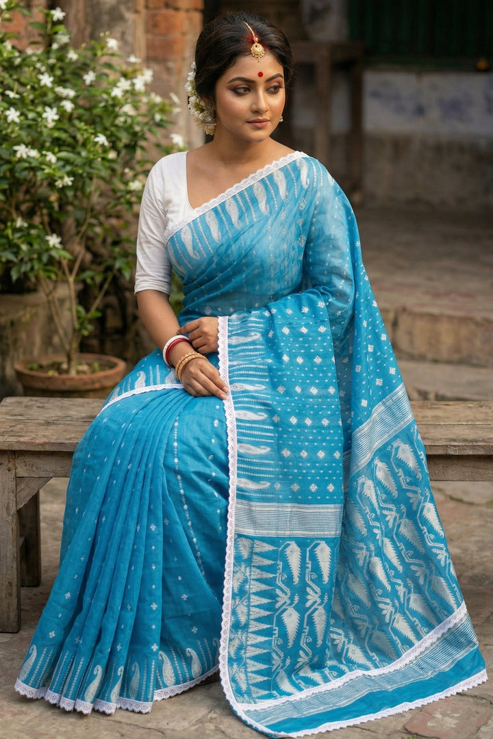 Binodini Bengal Jamdani Saree(Blue)