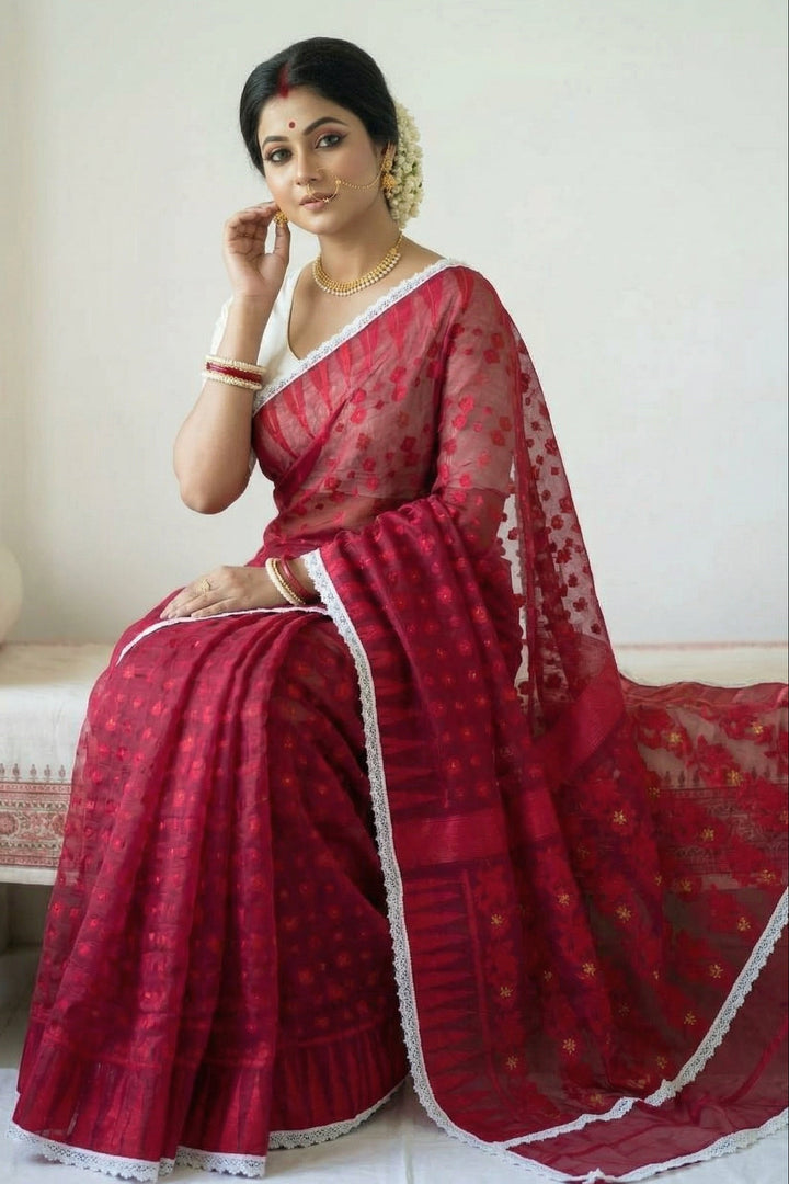 Binodini Bengal Jamdani Saree (Maroon)