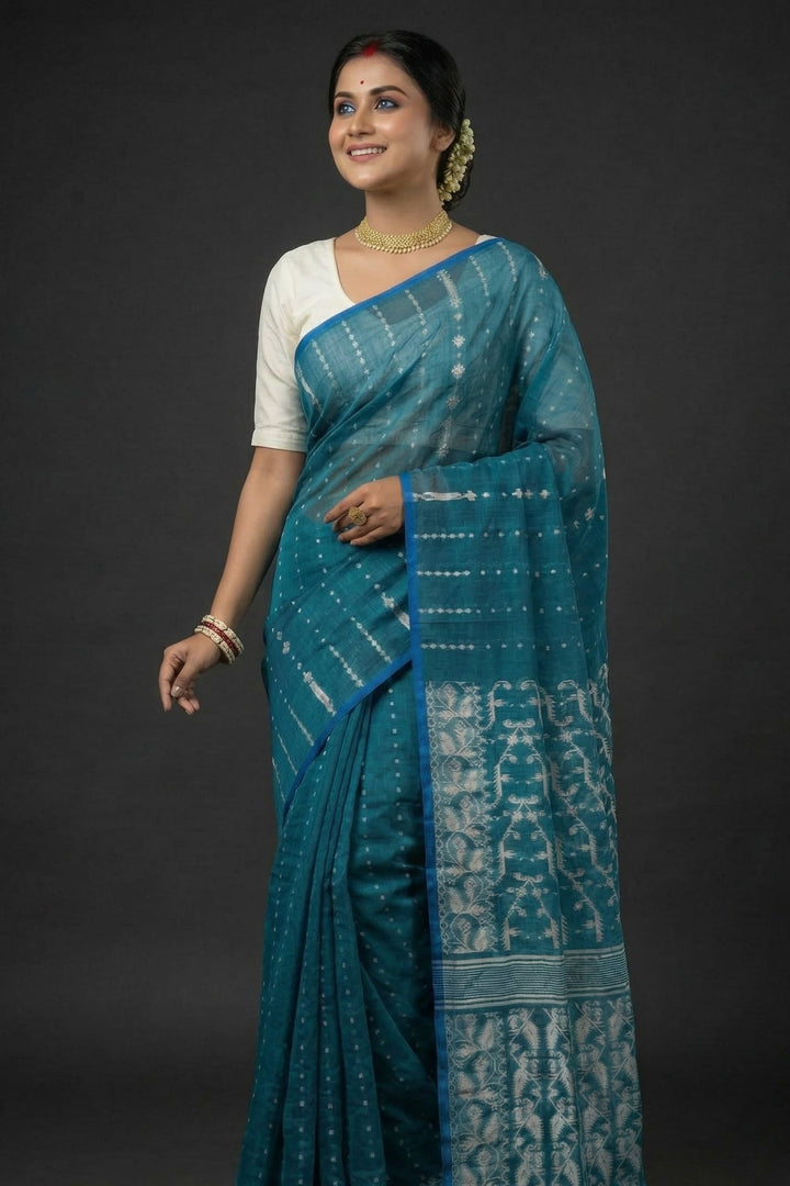 Shatarupa Bengal Jamdani Saree (Teal)