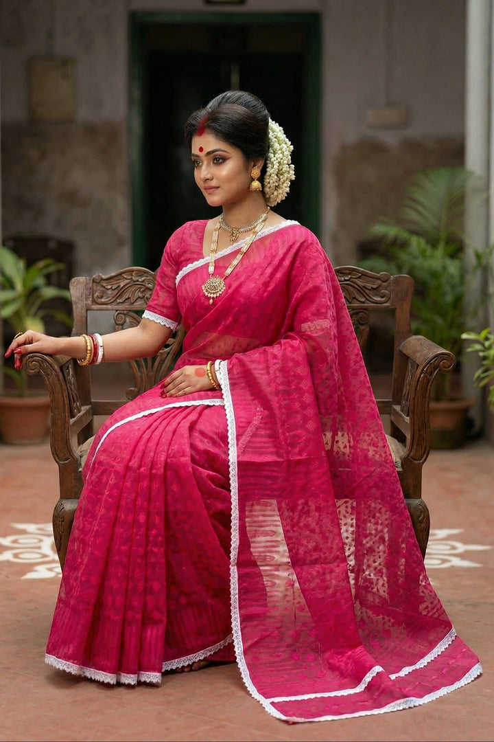 Binodini Bengal Jamdani Saree(Pink)