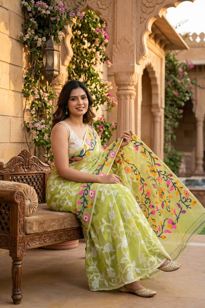 Neel Megh Dhakai Jamdani Saree