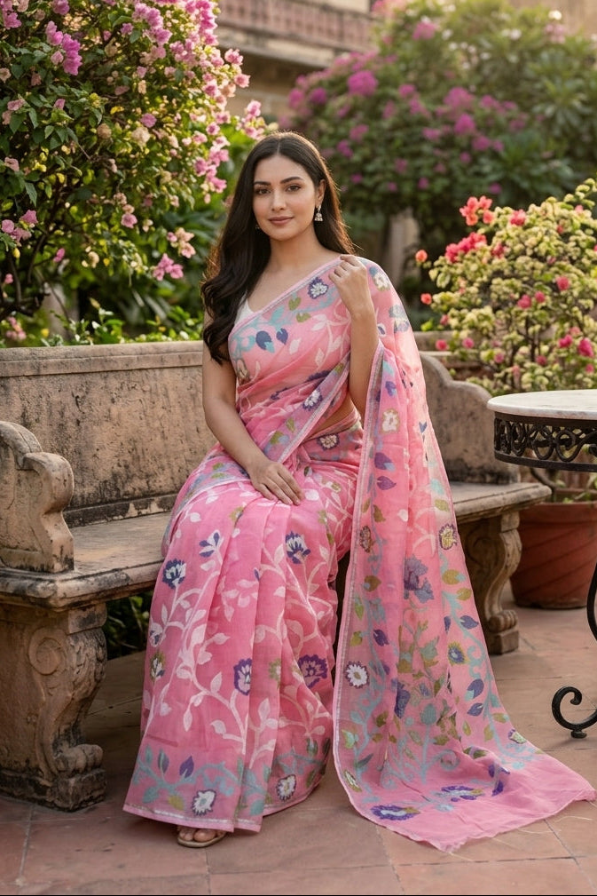 Neel Megh Dhakai Jamdani Saree