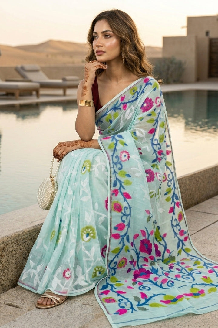 Neel Megh Dhakai Jamdani Saree