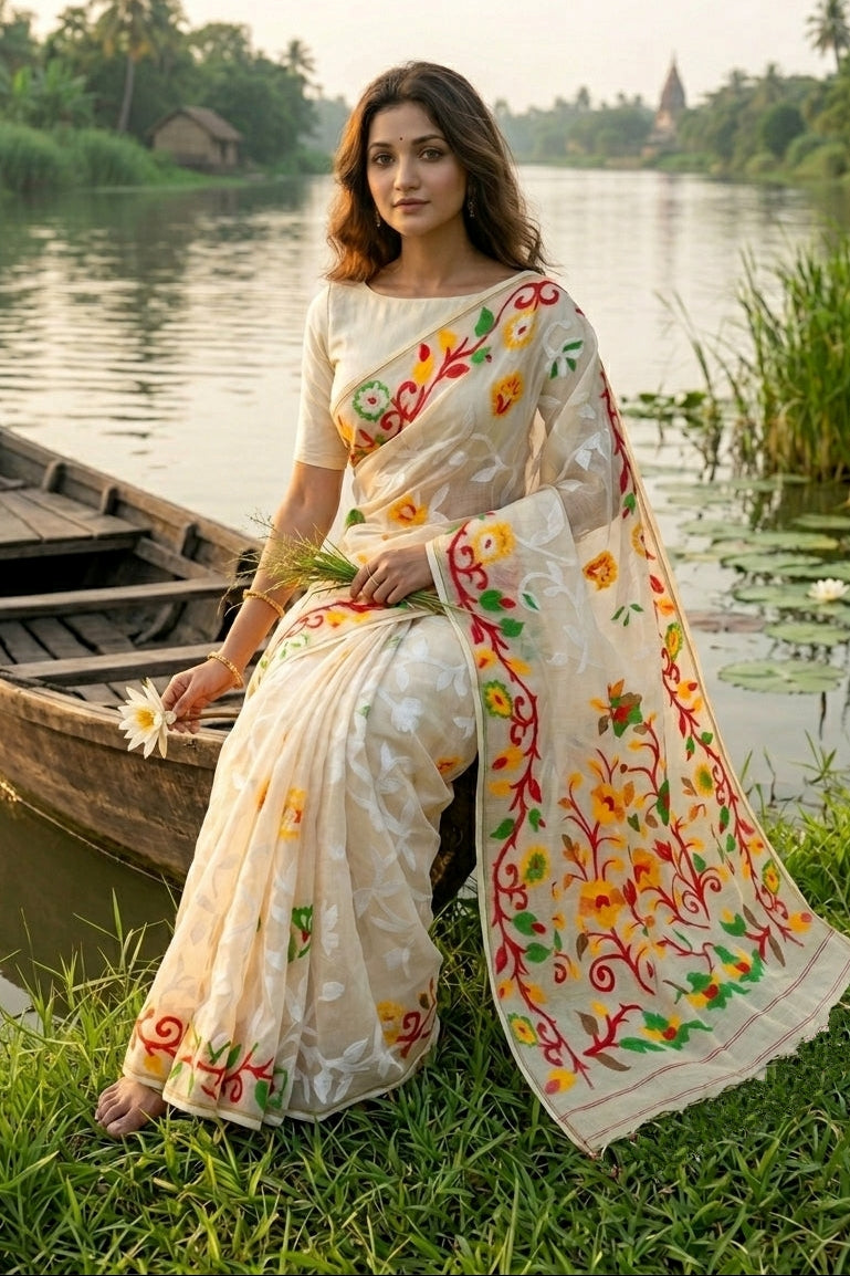 Neel Megh Dhakai Jamdani Saree