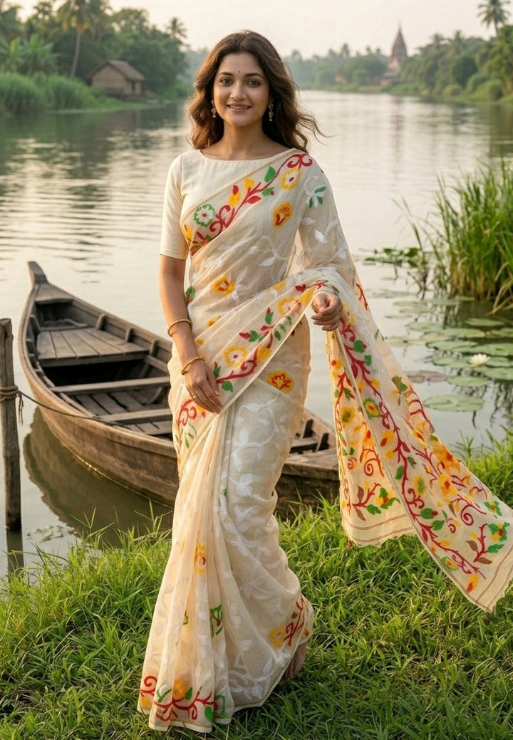 Neel Megh Dhakai Jamdani Saree