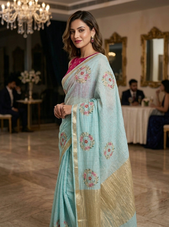 Blush Blossom Chinnon Silk Saree