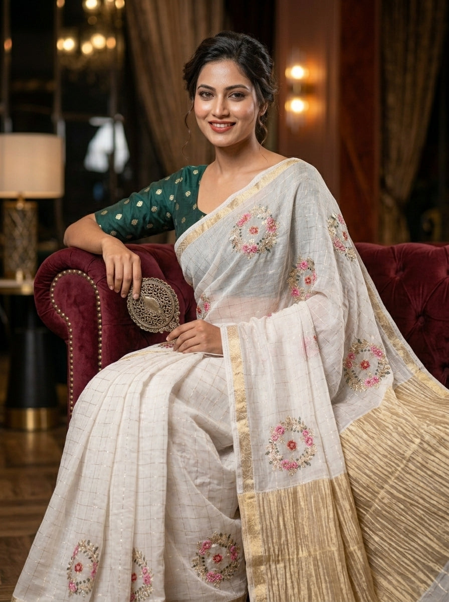 Blush Blossom Chinnon Silk Saree