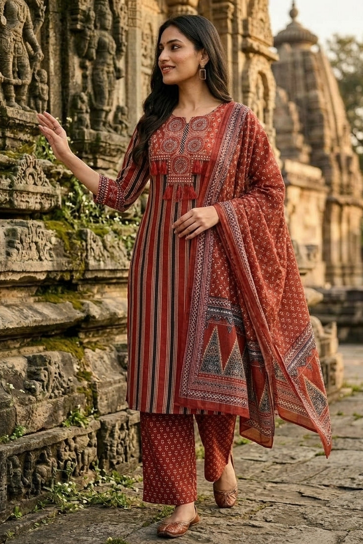 Kutchi print Cotton Kurti Set