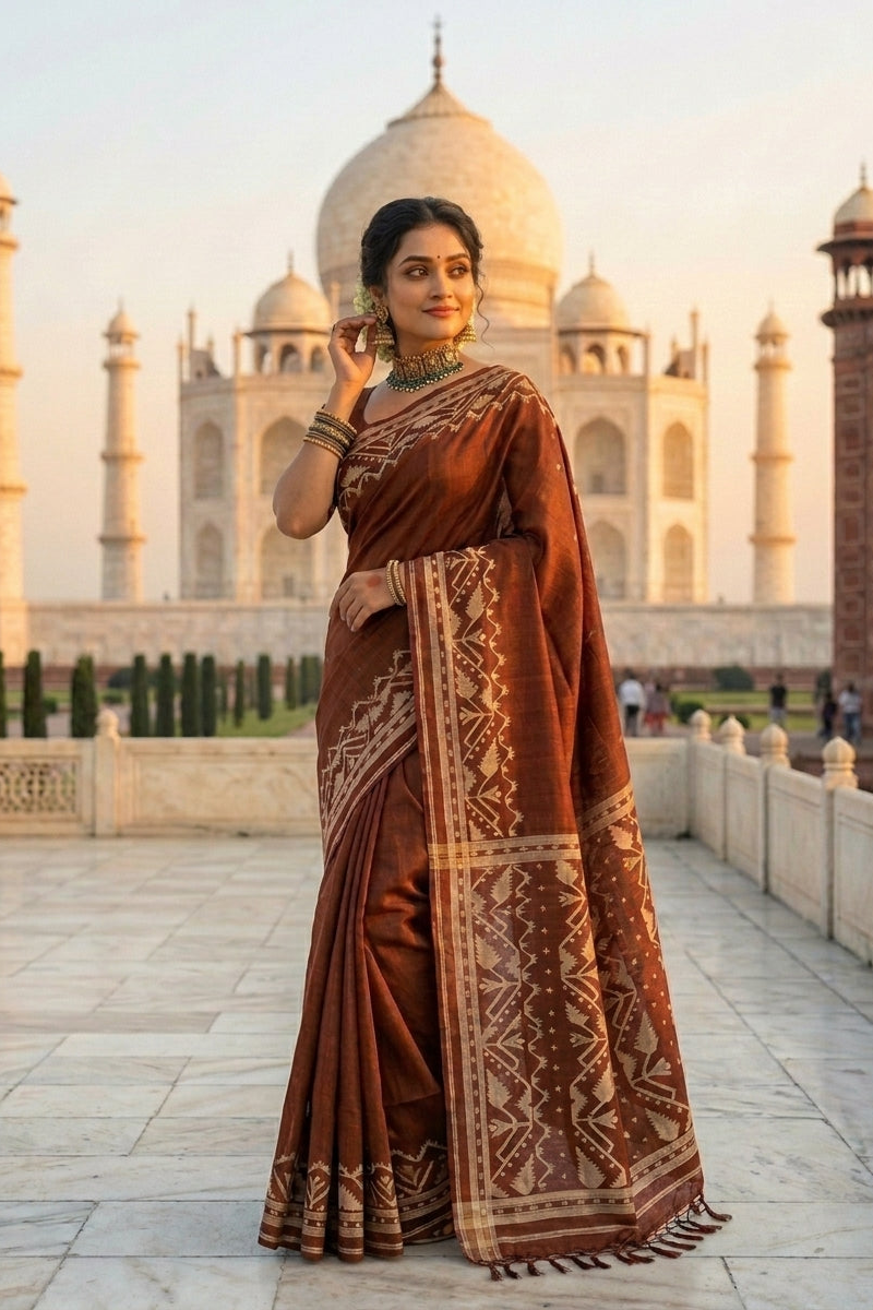 Pother Panchali Gachi Tussar Jamdani Saree