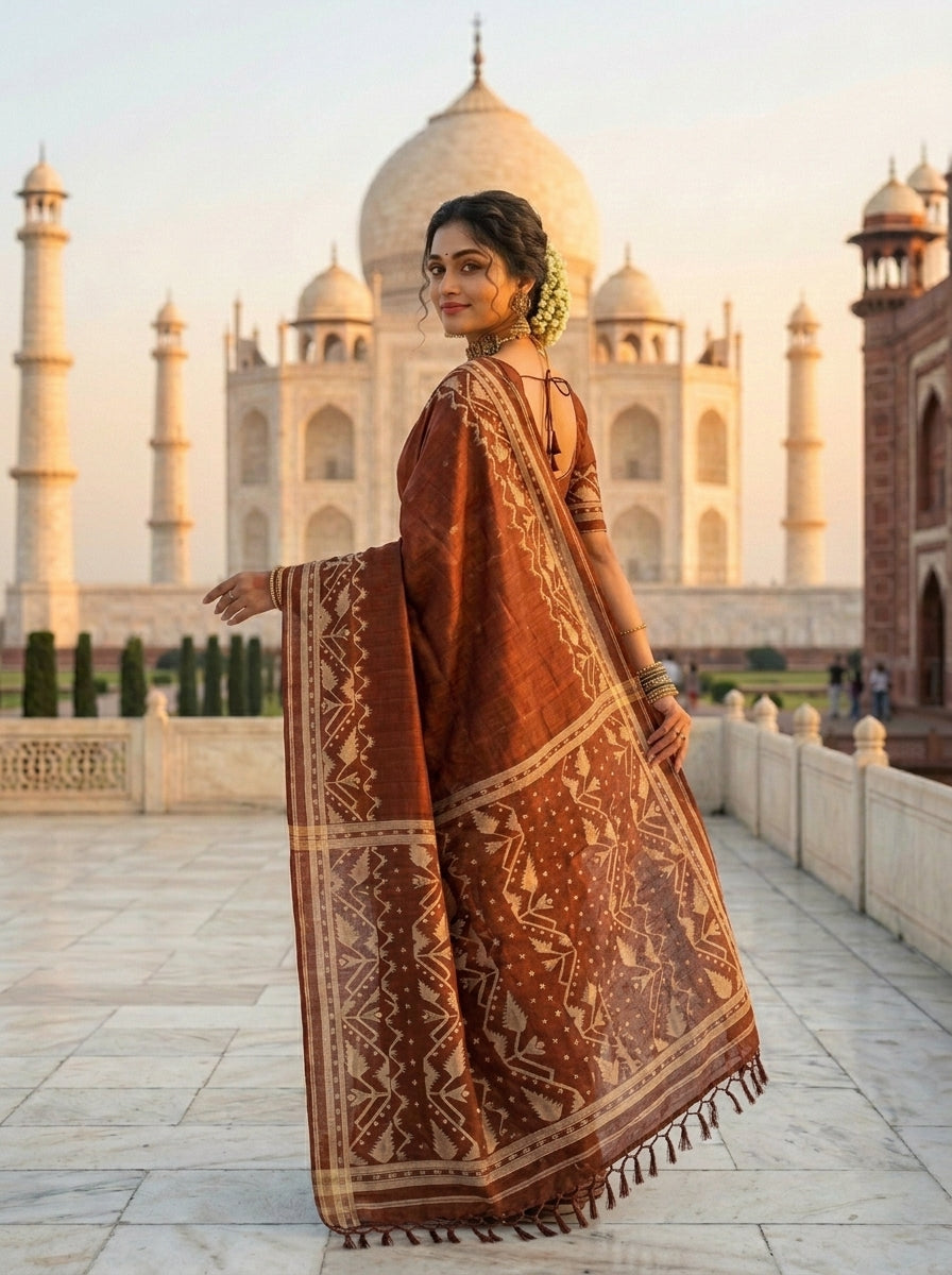 Pother Panchali Gachi Tussar Jamdani Saree