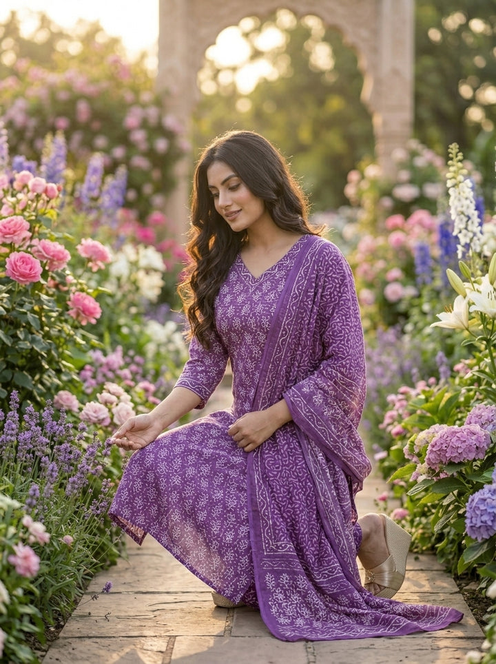 Generosity Of Dark Violet Cotton Kurti Set