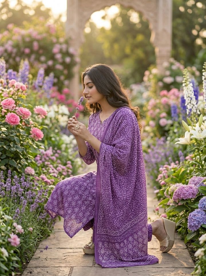 Generosity Of Dark Violet Cotton Kurti Set