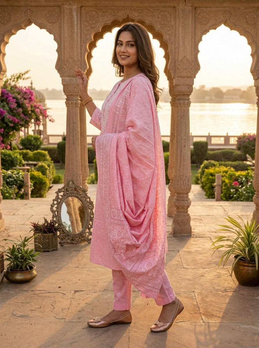 Sweet Pink Cotton Suit Set