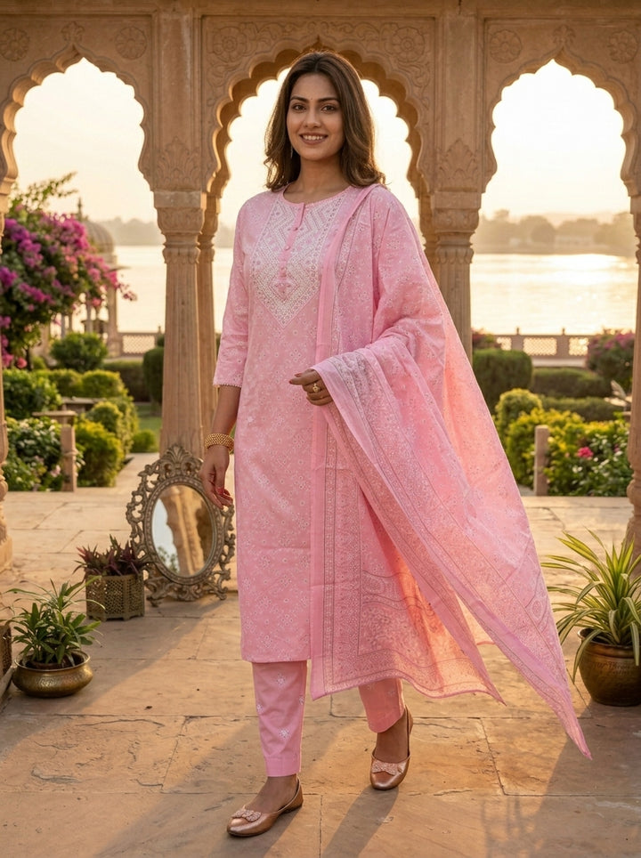 Sweet Pink Cotton Suit Set