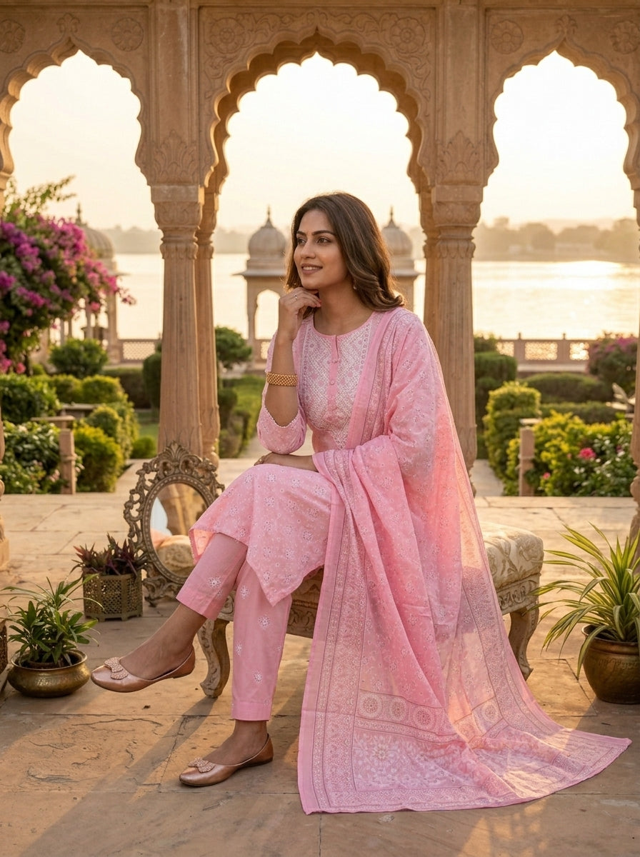 Sweet Pink Cotton Suit Set