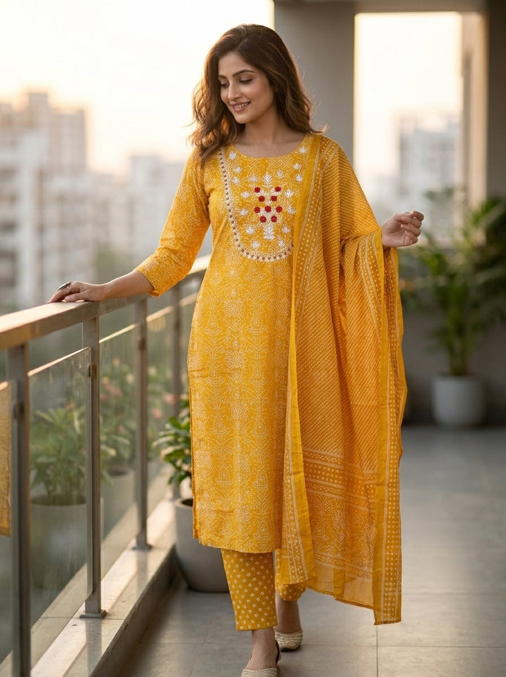 Incredible Bandhni Cotton Kurti Set