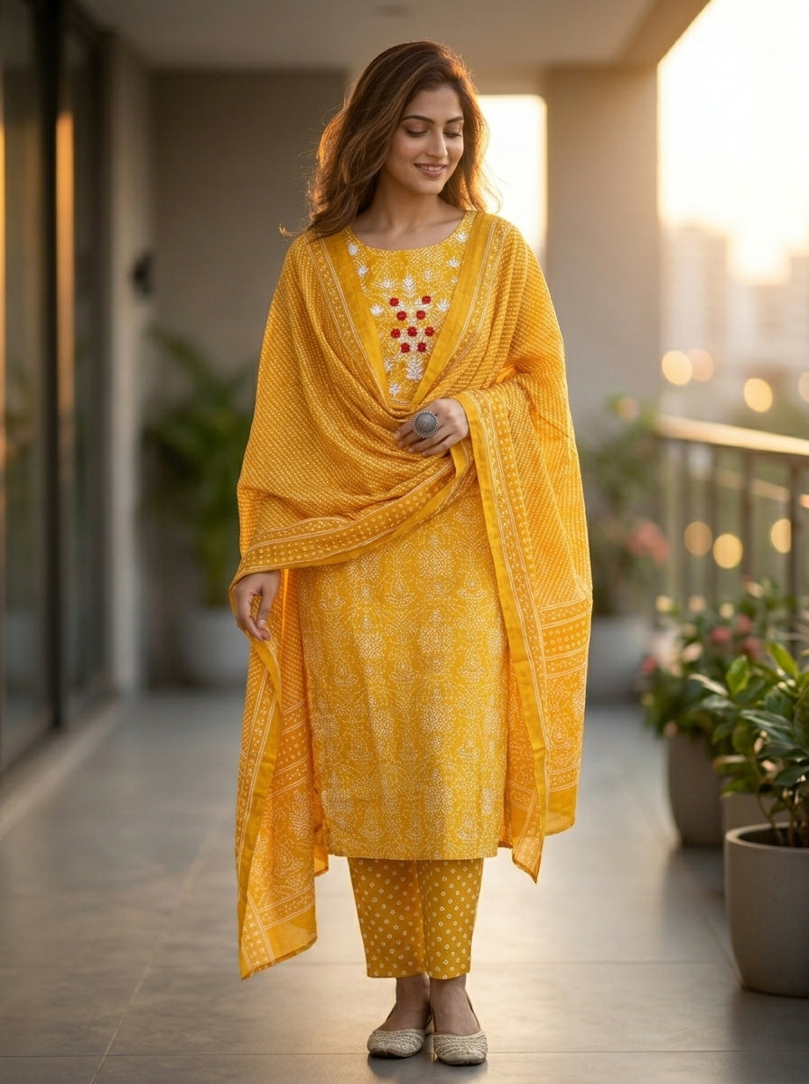 Incredible Bandhni Cotton Kurti Set