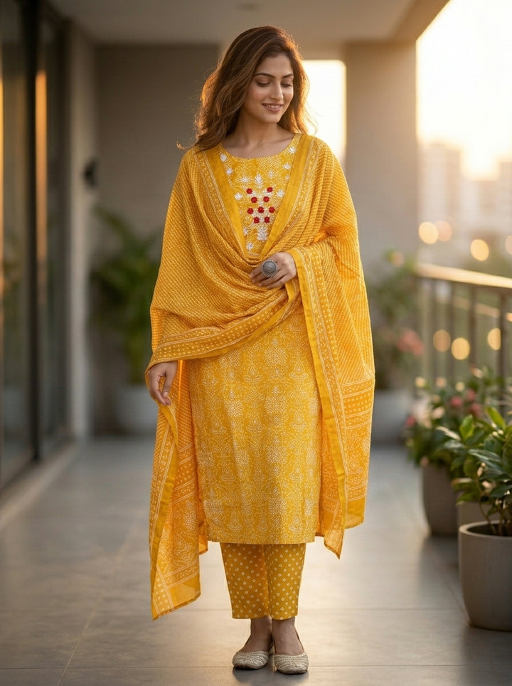 Incredible Bandhni Cotton Kurti Set
