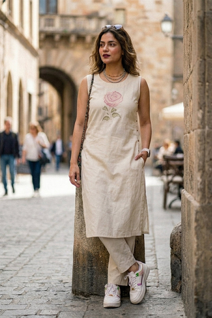 Twill & Thread Cotton Kurti Set
