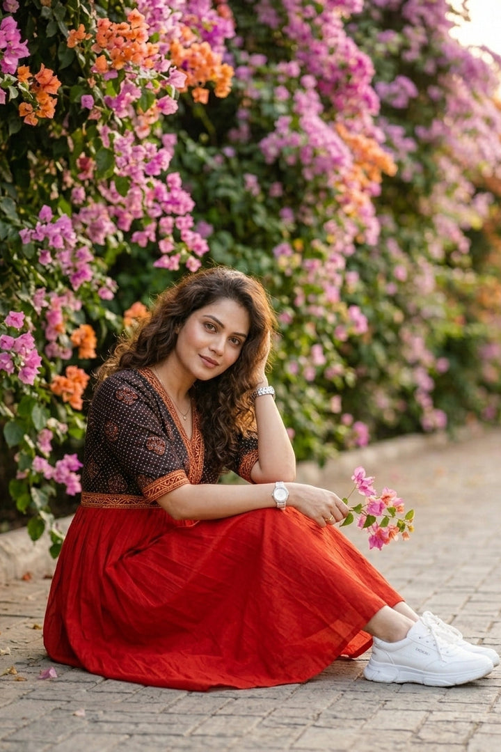 Kalpanik Ajrakh-Alia Cut Sustainable Handloom Dress