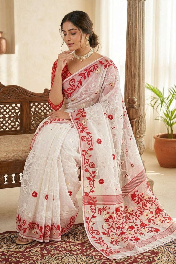 Neel Megh Dhakai Jamdani Saree