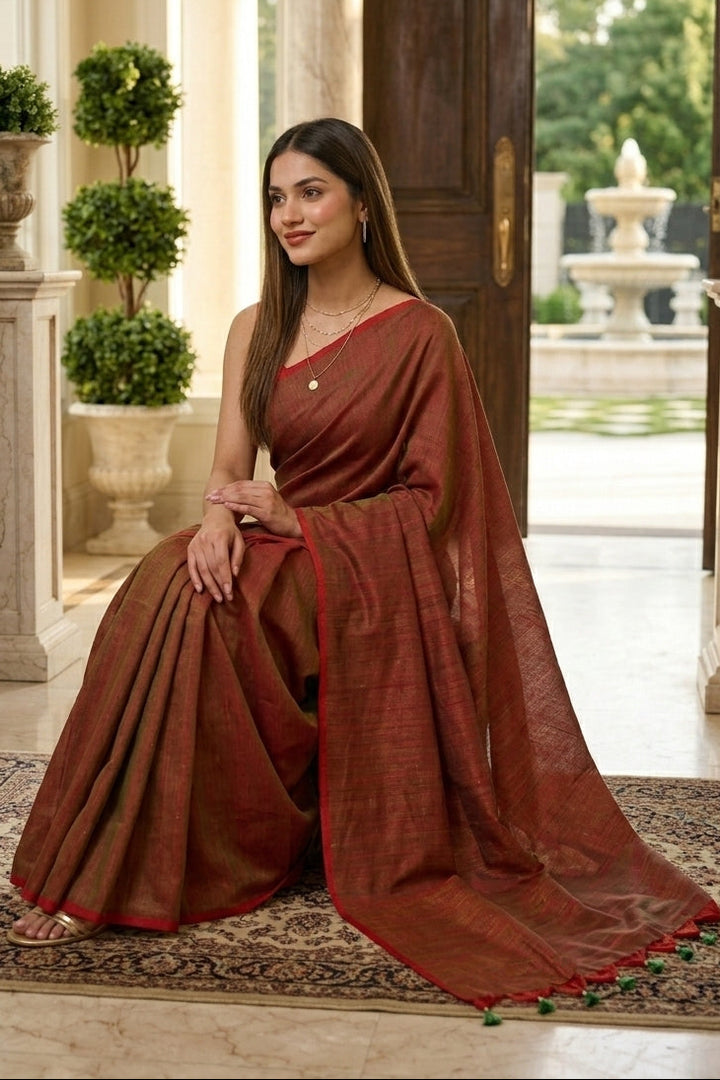 Dual Fun- Bengal Khadi Cotton Saree