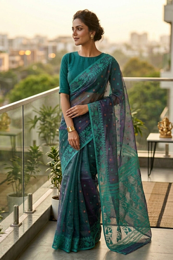 Ektu Bikel Karat Dhakai Jamdani Saree