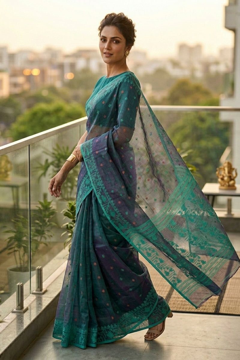 Ektu Bikel Karat Dhakai Jamdani Saree