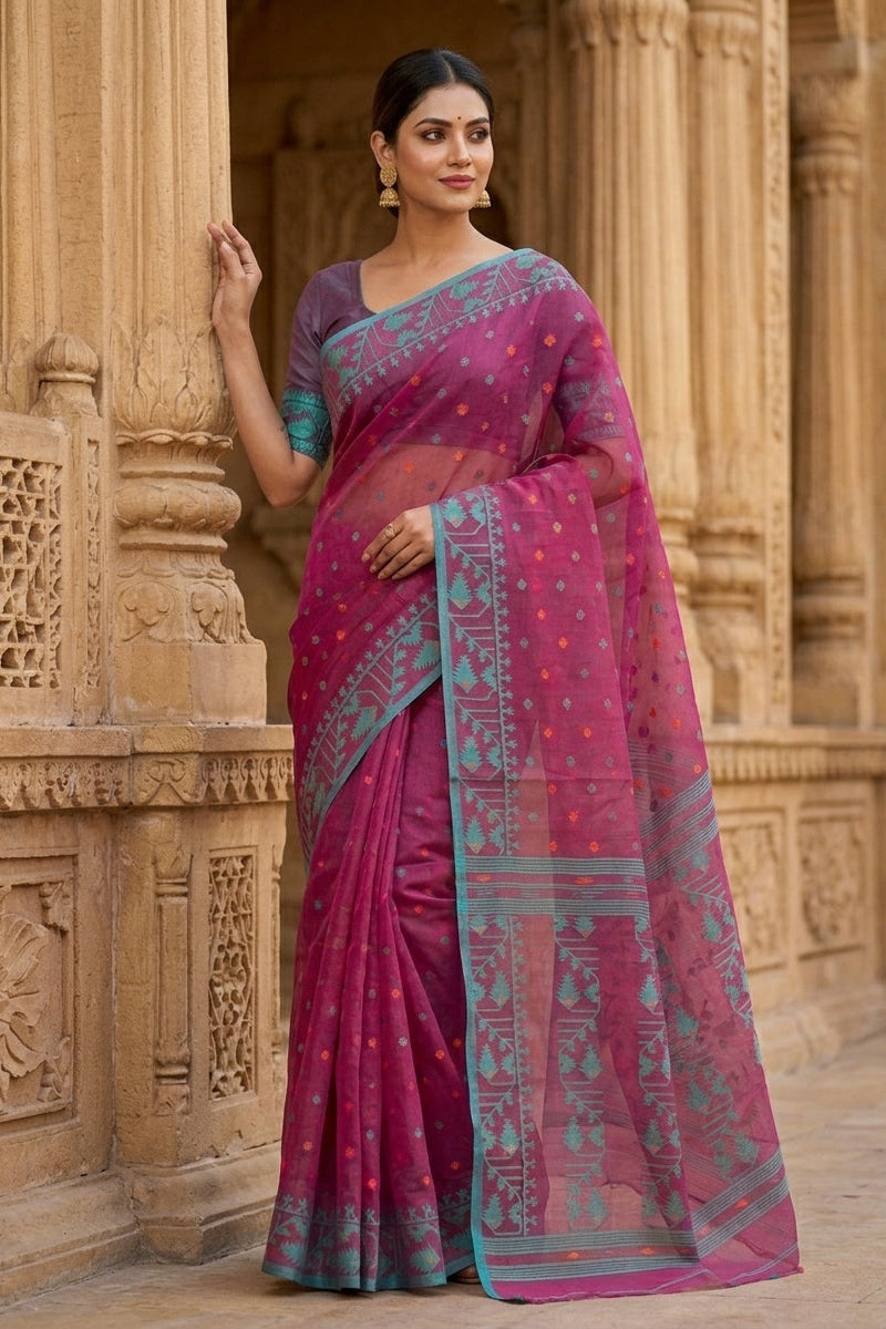 Ektu Bikel Karat Dhakai Jamdani Saree