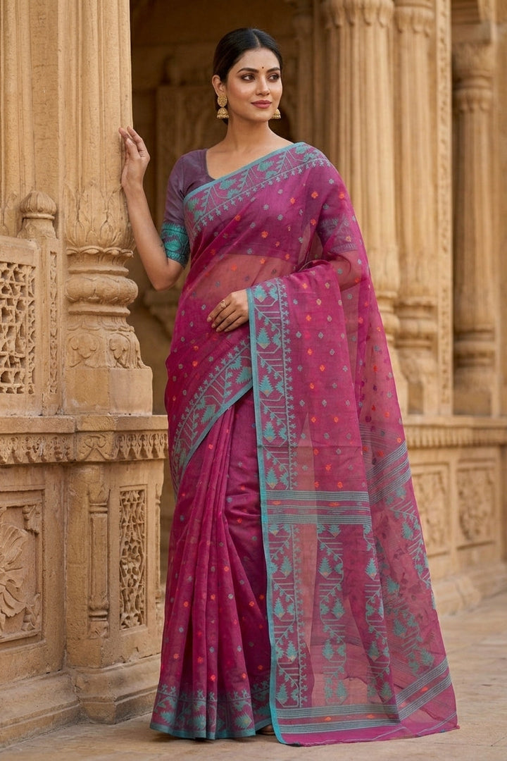 Ektu Bikel Karat Dhakai Jamdani Saree