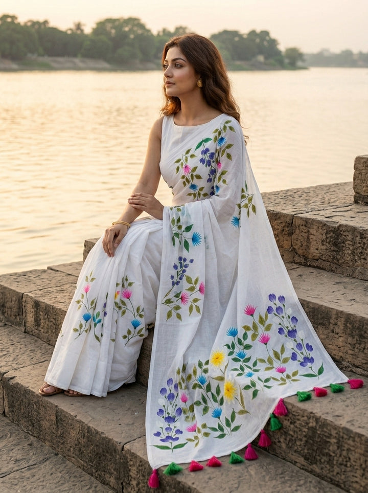 Wildflower Whisper Mul Cotton Saree
