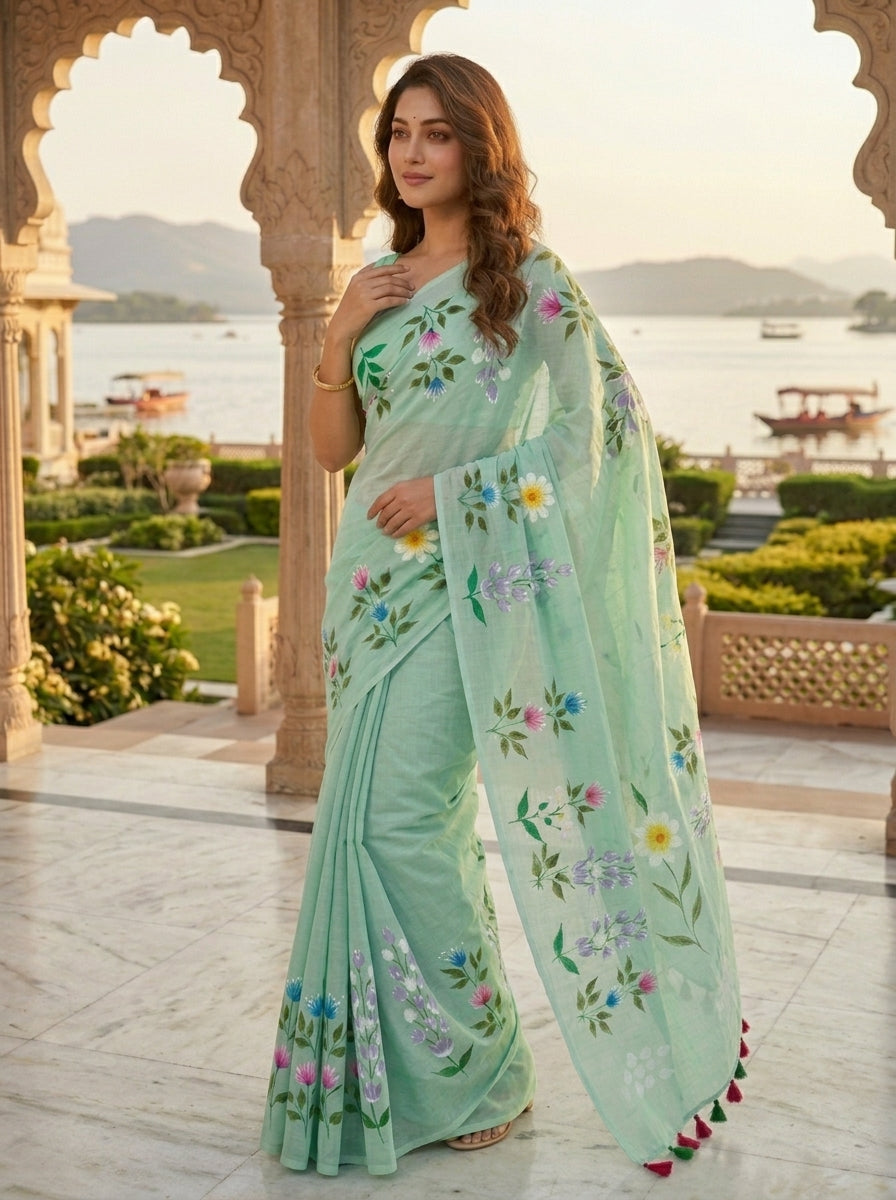 Wildflower Whisper Mul Cotton Saree