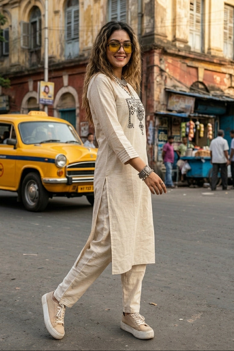 Snowflake Charm Cotton Kurti Set