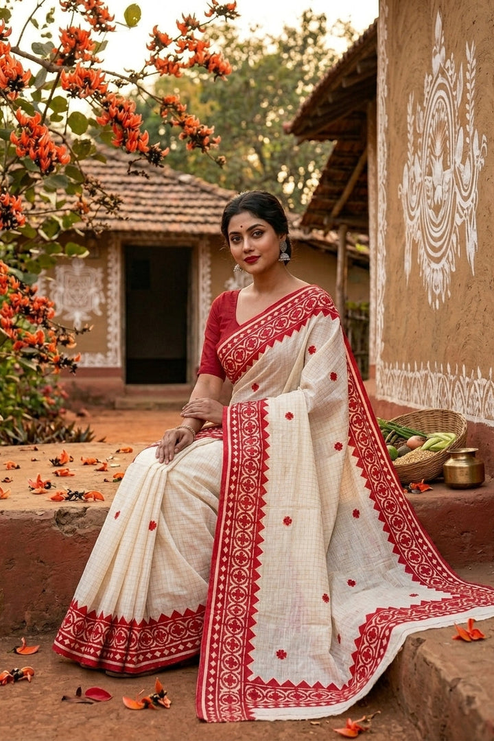 Saptaparni Cotton Kota Applique Saree