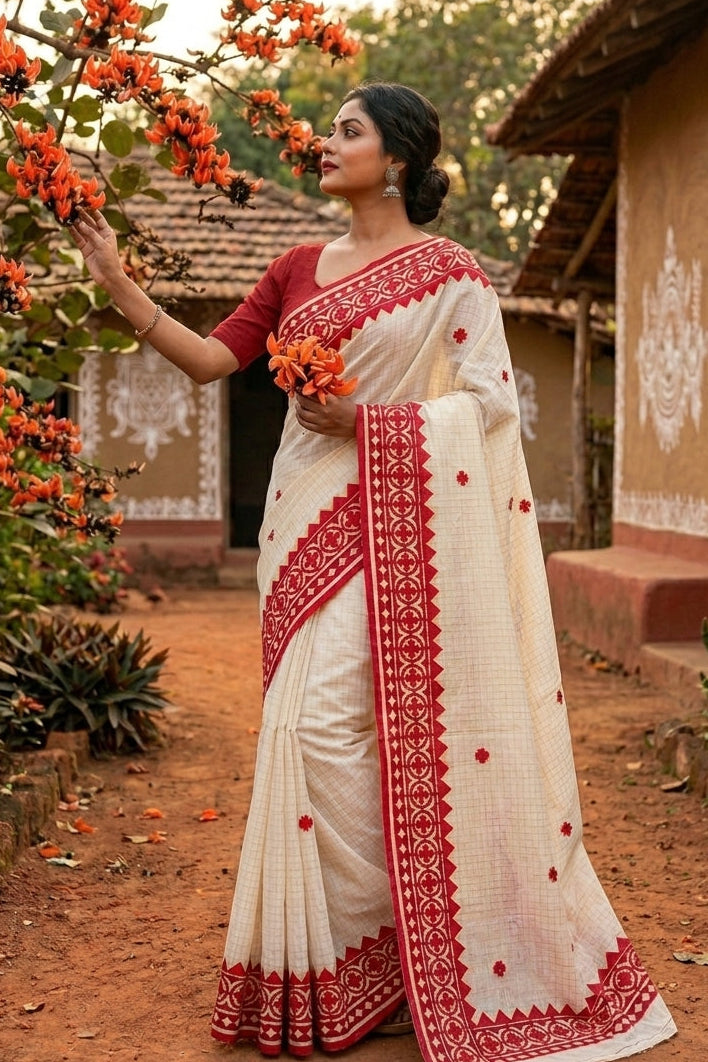 Saptaparni Cotton Kota Applique Saree