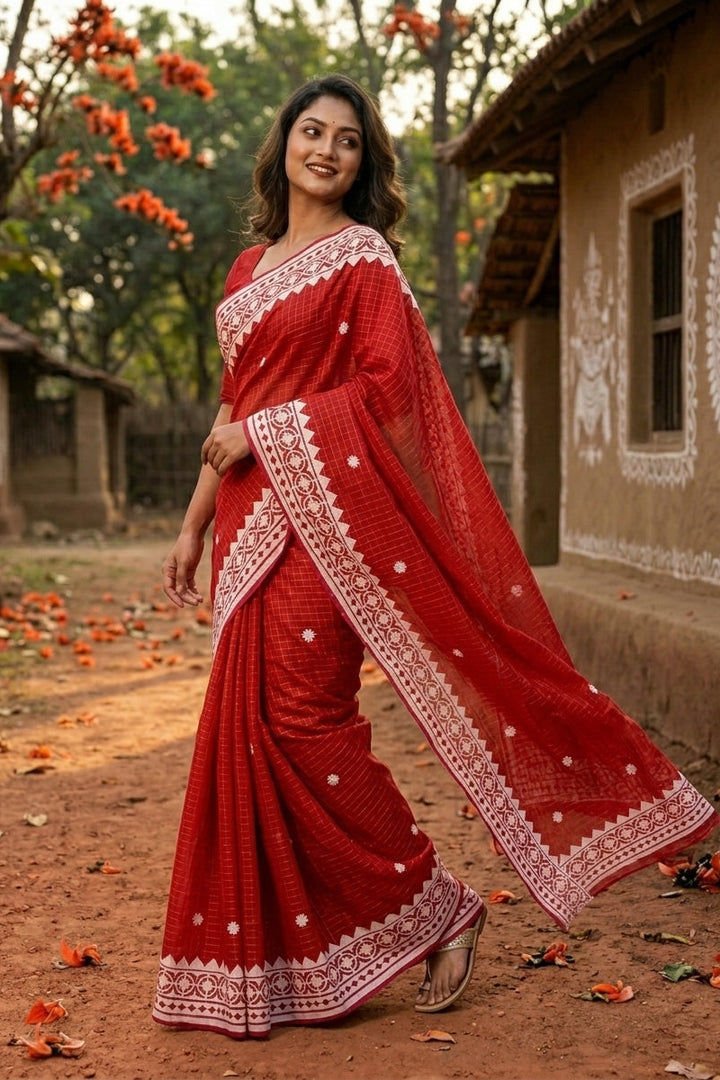Saptaparni Cotton Kota Applique Saree