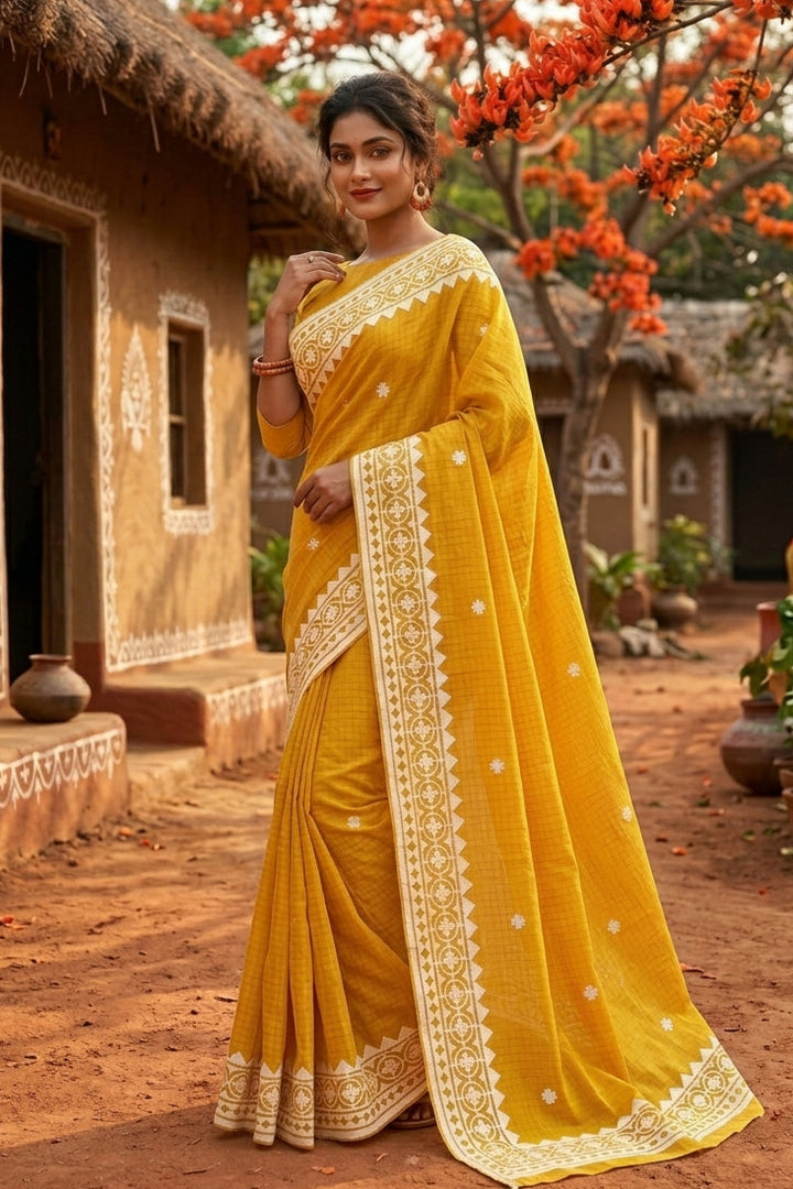 Saptaparni Cotton Kota Applique Saree