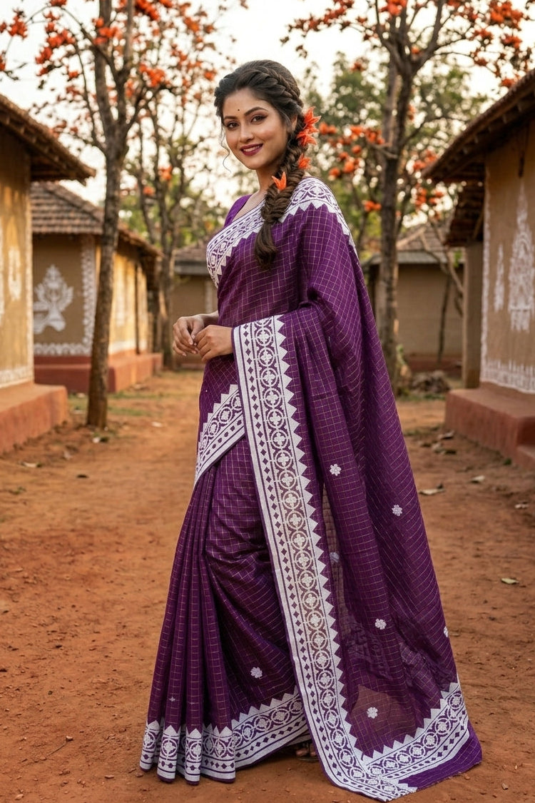 Saptaparni Cotton Kota Applique Saree